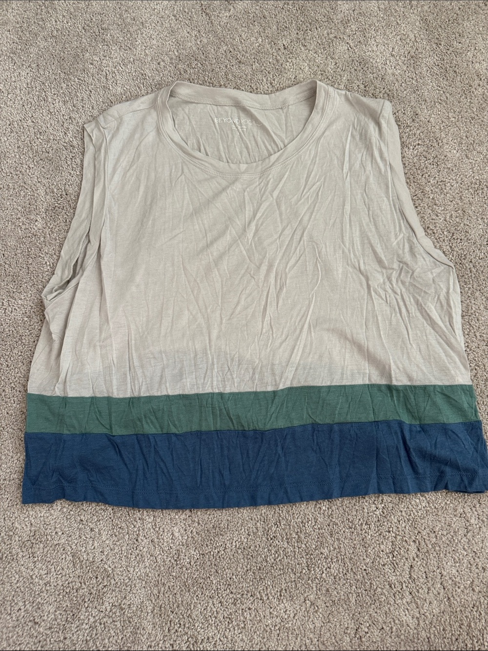 Beyond Yoga Light Gray Tank with Green and Navy Colorblock Hem